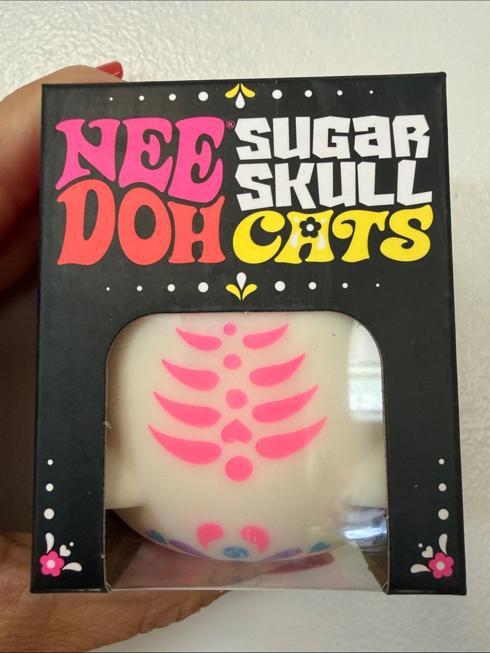 Sugar Skull Cats Squishy Toy - White with Pink Accents